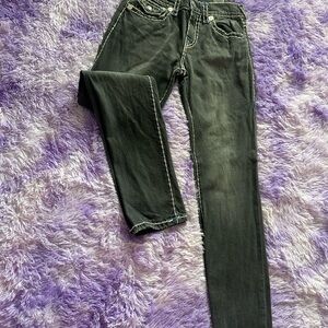 True Religion Ricky Relaxed Straight Jeans in Black with White Stitching